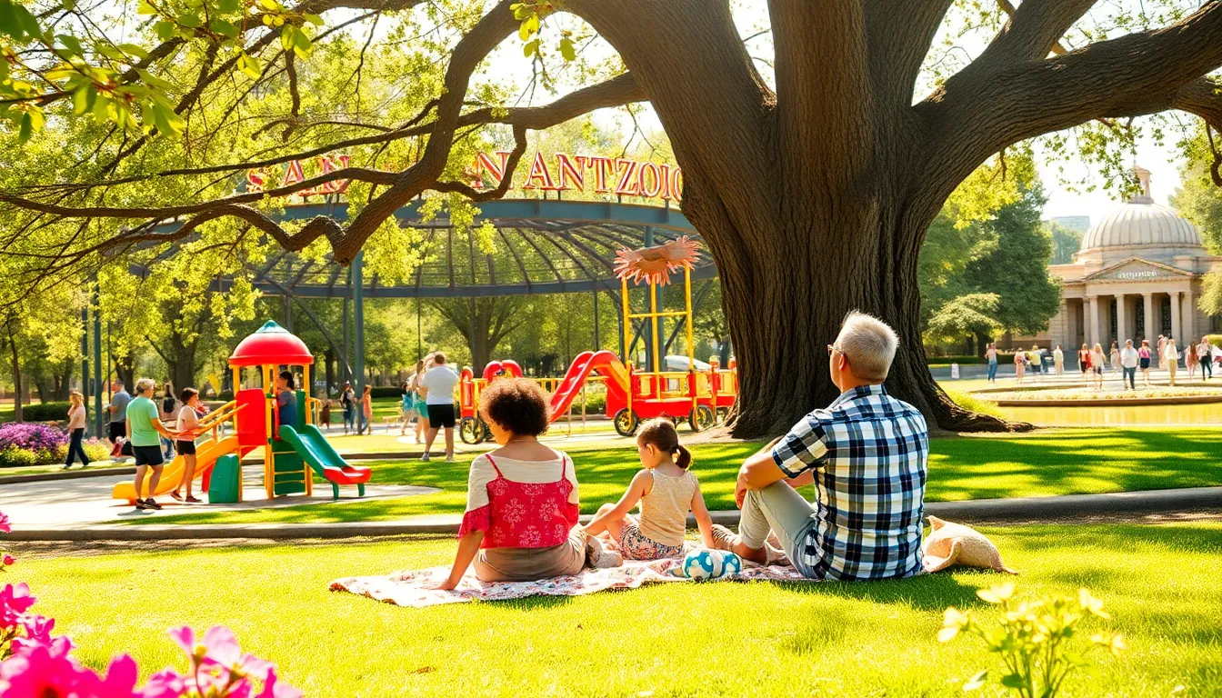 family enjoying a sunny day at Brackenridge Park in San Antonio.