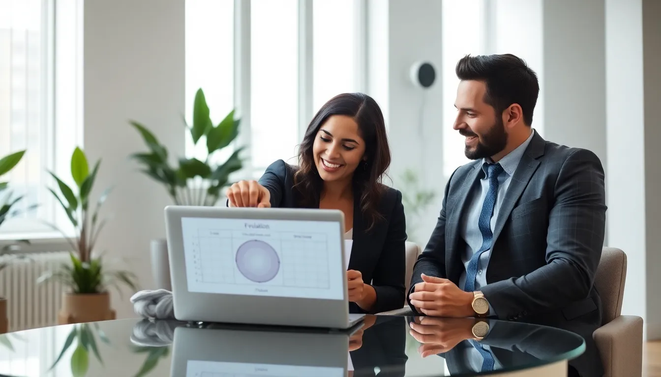 diverse couple discussing fertility in a modern office setting.
